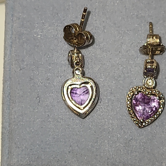Genuine Amethyst, Tanzanite and Diamond-Accent Heart Earrings - Picture 3 of 3